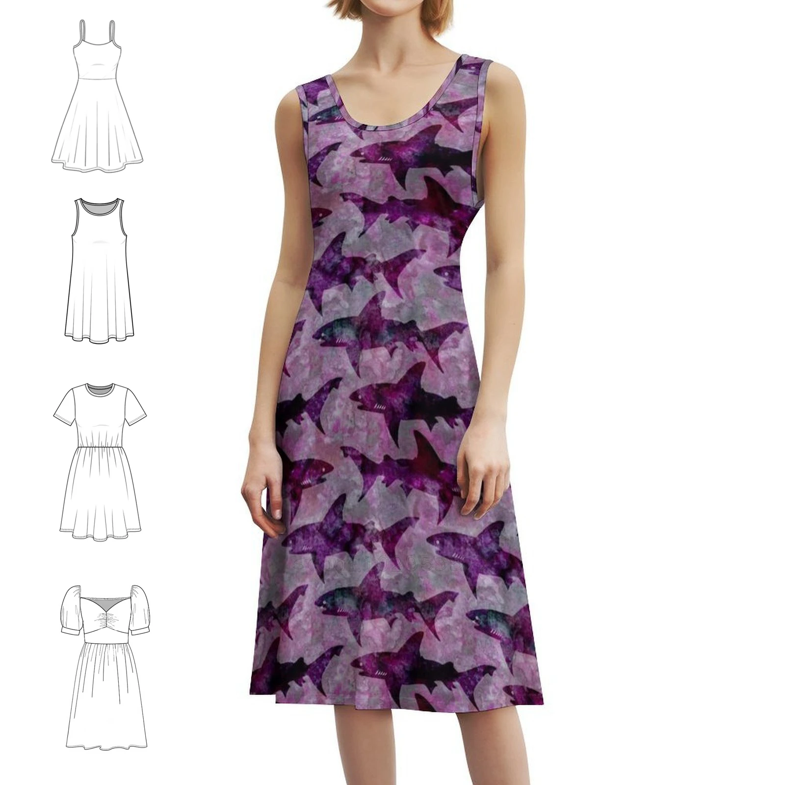 

Фиолетовое платье с вырезом в форме сердца, элегантное летнее праздничное платье для женщин, женское платье с рисунком акулы, фиолетовая текстура