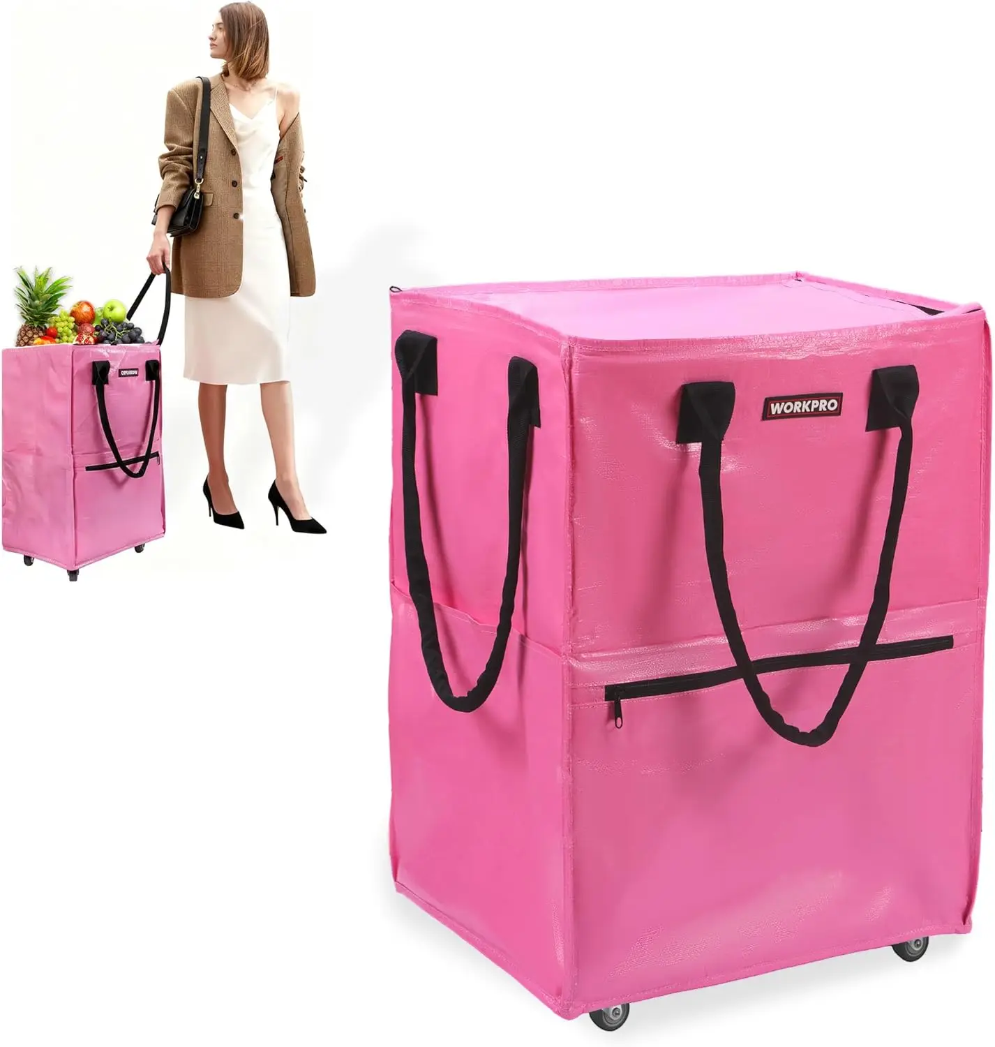 

Heavy Duty Rolling Shopping Bag on Wheels, Foldable Grocery Trolley with 4 Caster Wheels, 66 lbs Capacity