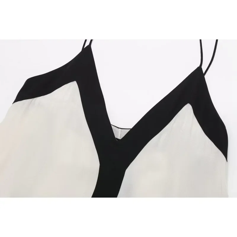 Novedad de verano, vestidos de mujer a la moda con cuello en V, rayas contrastantes, vestido con tirantes de longitud media para mujer