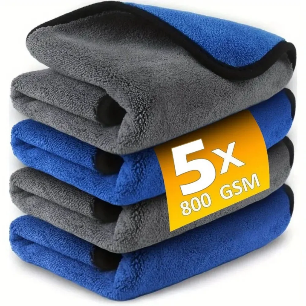 1/5pcs Microfiber Car Washing Towel Soft Quick Drying Windows Mirrors Wiping Rags Home Double Layer Cleaning Cloths 500GSM