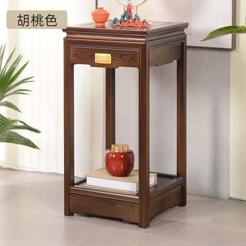 Double drawer Chinese solid wood fish tank, bonsai flower stand, rare stone ornament, small coffee table, square table, corner t