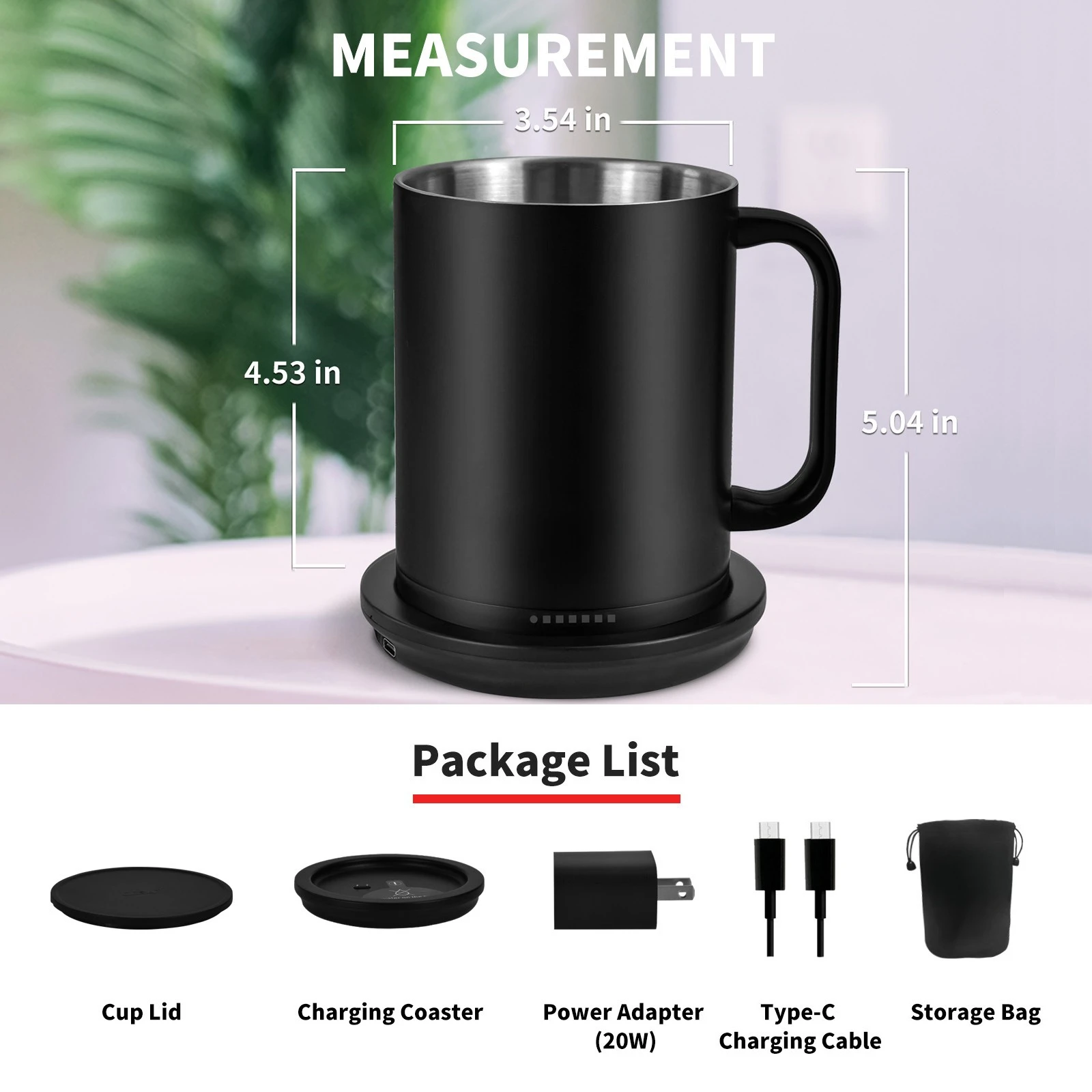Household 304 stainless steel wireless heating and insulation coffee cup portable smart thermostatic cup desktop smart