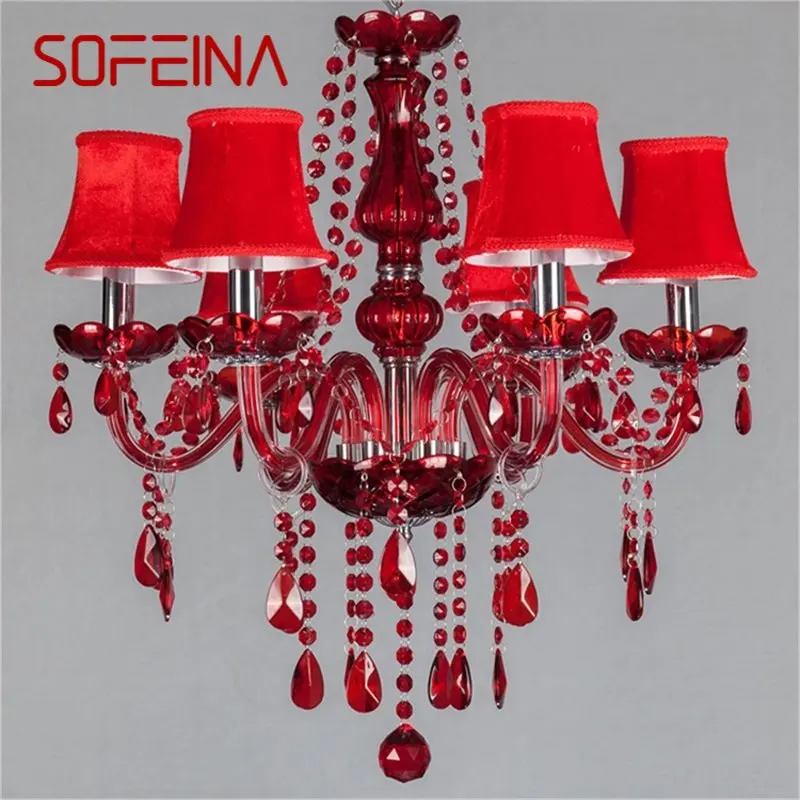 

SOFEINA European Style Chandelier Red Pendant Crystal Candle Luxury LED Light Fixtures Modern Indoor for Home Living Room