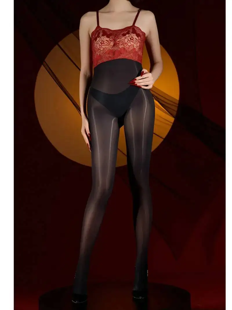 

Silk Strapless Suspender Stockings, Full Body Suits For Women Shiny Silk One-piece Transparent Sexy Black Silk Sweet Tops 400B