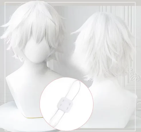 Anime Kaneki Ken Cosplay Wigs Short White Fluffy Wigs Eye Patch Heat Resistant Synthetic Hair Party Role Play Wigs