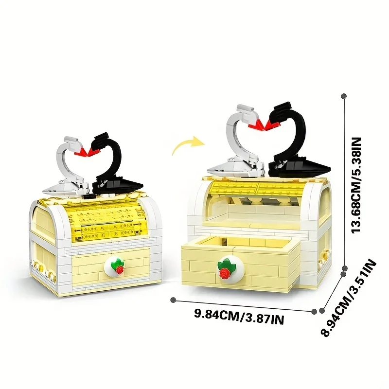 524PCS 백조 보석 상자 블록 모델 반지 상자 고백 로맨틱 선물 상자 창의적 장식 어린이 장난감 휴일 선물