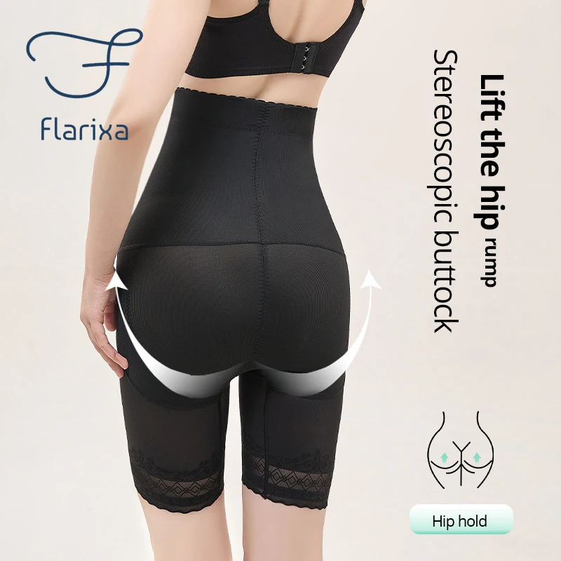 Flarixa Lace High Waist Flat Belly Panties Waist Trainer Body Shaper Tummy Slimming Butt Lifter Underwear Women Safety Shorts