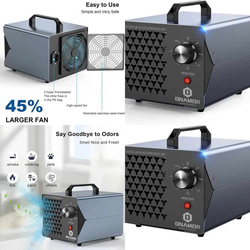 

High-Capacity Ozone Cleaner: 83,000mg for 6,000 sq ft Spaces, Ideal for Home, Cars, and Pet Areas - Gray