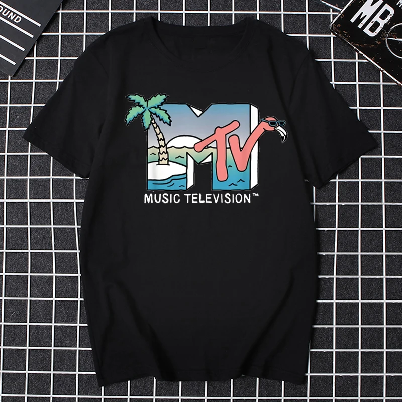 Mężczyźni odzież Retro T koszula Vintage rockowe Hip-Hop Tv T koszula lato Unisex koszulka na co dzień Mtv muzyka telewizja graficzne koszulki Tees