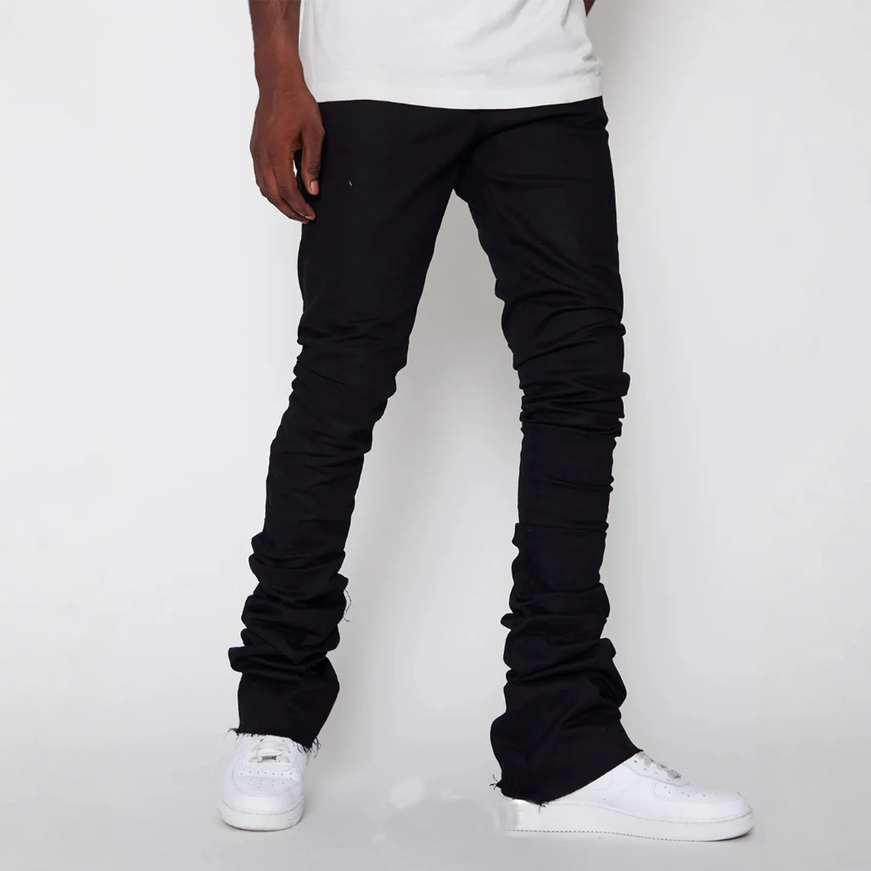 New Men's Straight-leg Denim Pants Street Fashion Popular Stretchy Patch Denim Stacked Pants