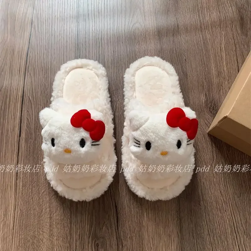 Sanrio Plush Slippers Hello Kittys Kawaii Cute Student Autumn Winter Bedroom Soft Padded Plush Bedroom Aldult Shoes Girls Xmas