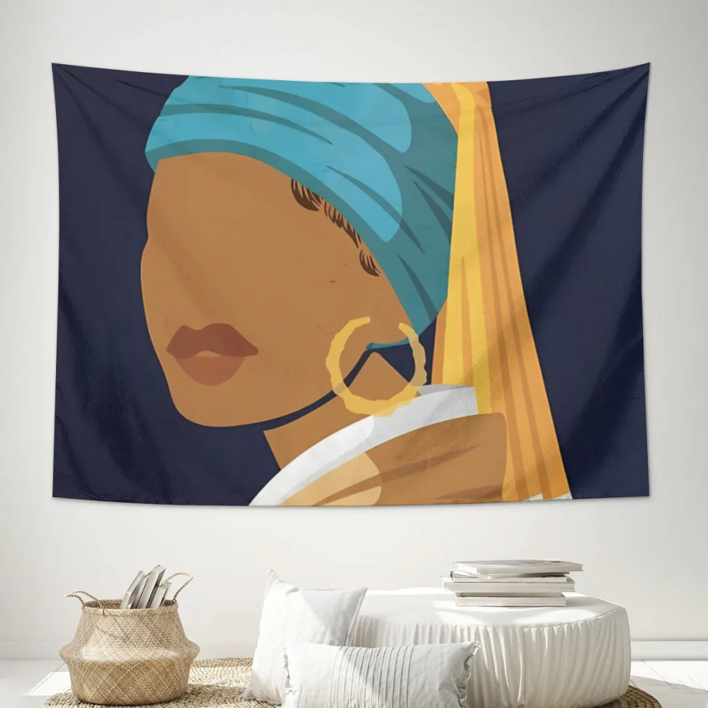 

Girl With The Bamboo Earring Tapestry Cartoon Wall Hanging for Bedroom Tapestries Poster Blanket College Dorm Home Decoration