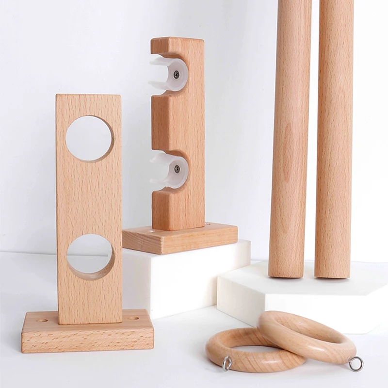 Heavy Duty Wooden Curtain Rod Bracket Beech Ash Wood Single Double Roman Rod Holders Hooks Drapes Pole End Support Accessories