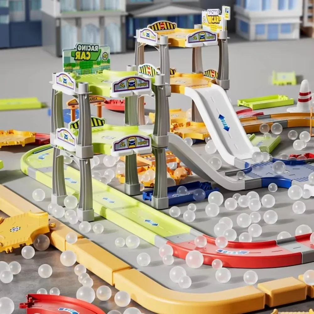 City Highway Track Car Playset, DIY Interchangeable Expressway Building Block Toy, Easy‑Assemble Multi‑Layer Race Track Set
