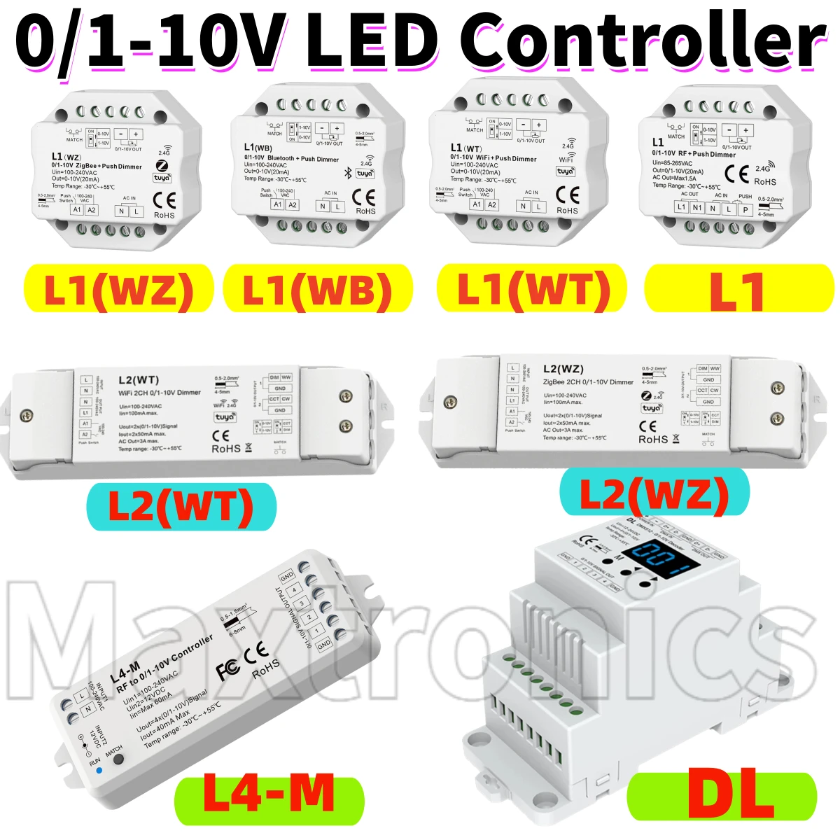 DL/L1 Skydance 0-10V RF Tuya Smart WiFi Zigbee LED Dimmer L4-M L2 0/1-10V Push Smart Life APP Control RF DMX to Signal Converter