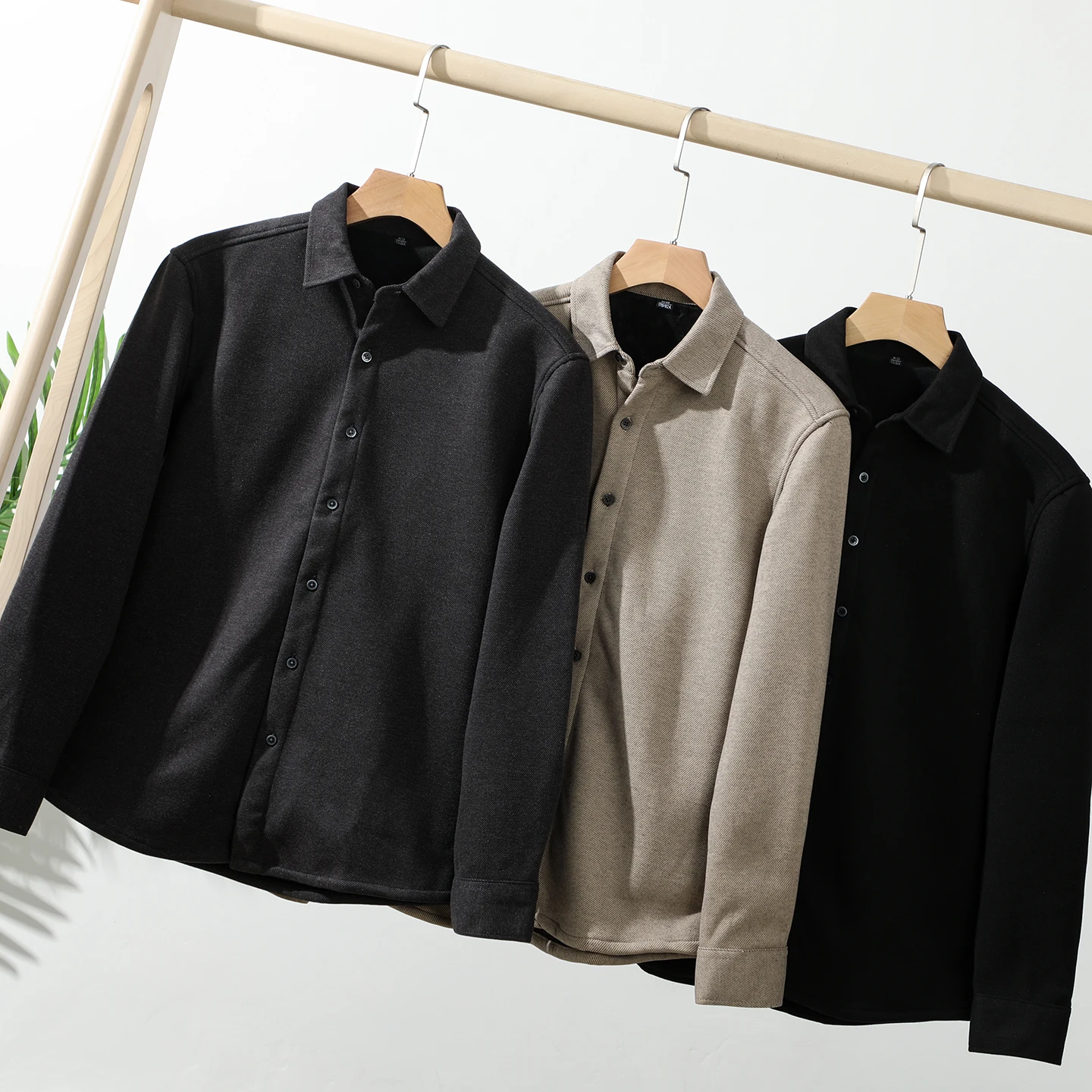 

Men's Autumn Winter Fce Lined Thiened Woolen Texture Long Sve Casual irt Warm Stand Fit Polyester Fiber Open Car...