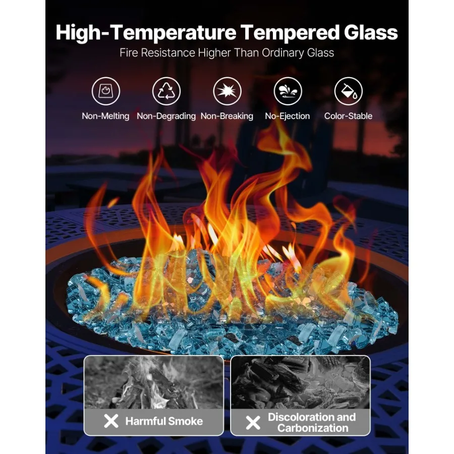 20 LBS Fire Glass 1 2Inch Fireplace Glass Rocks for Fire Pit Table Aqua Blue