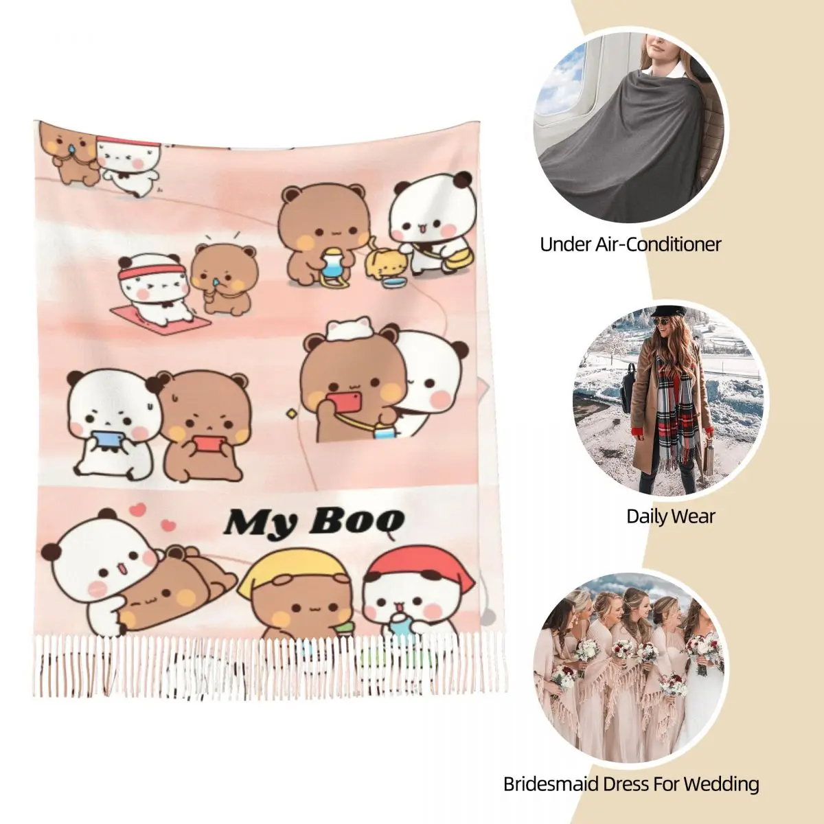 Bubu Dudu Panda Bears Cartoon Schal Wrap Damen warmer langer weicher Schal Kollektion süße Pashminas Schal Schals