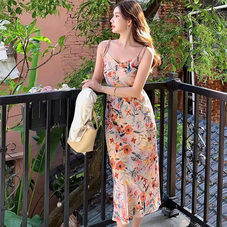 Women's Sleeveless Vintage Printed Dress Chic Elegant Sundress Sexy Lady Aesthetic Fashion A-line Holiday Summer