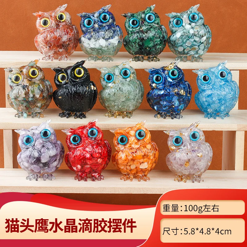 

Natural crystal broken stone owl ornament resin high-end sense niche office desktop ornament Halloween Christmas gift