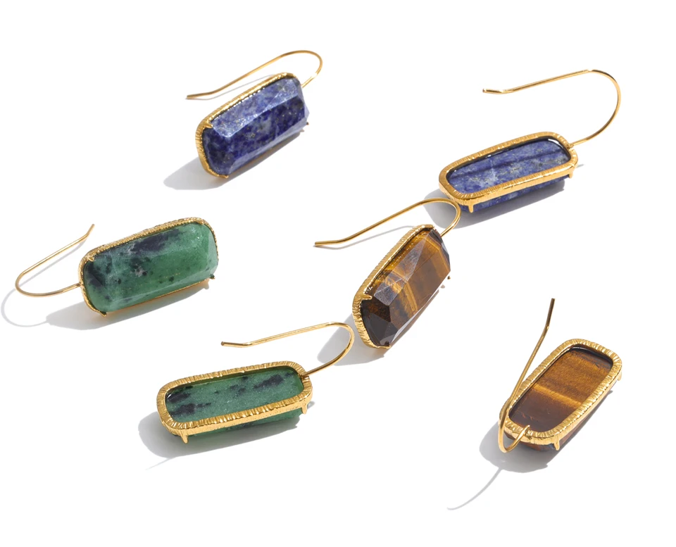 Yhpup Edelstahl Rechteckige Ohrringe Hochwertiger Lapislazuli Tigerauge Exquisiter Attraktiver Damenschmuck – Detail 2