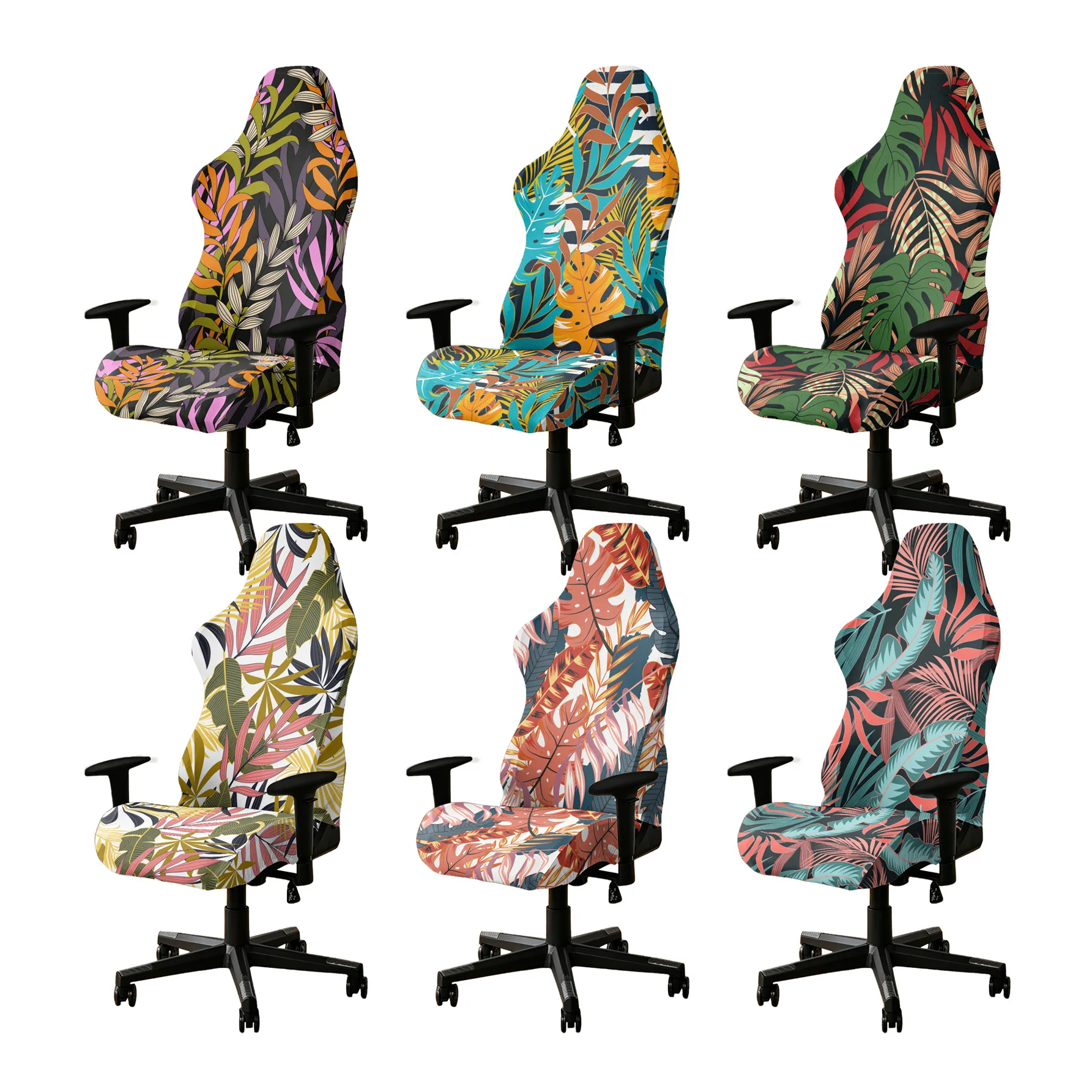 1pc Elastic Gaming Chair Protector Leaf Print Washable Stretch Slipcover For Racing Office Computer Game Chair
