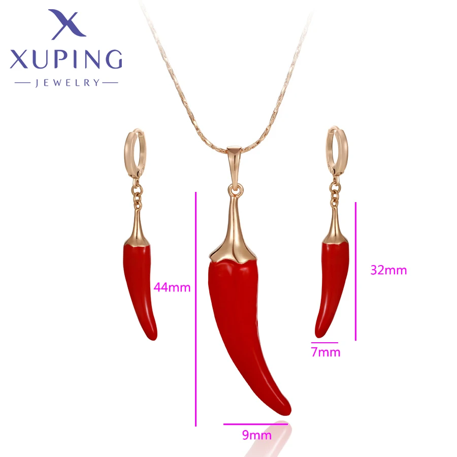Women's Gold Color Plated Pepper Shaped Earrings Necklace Set