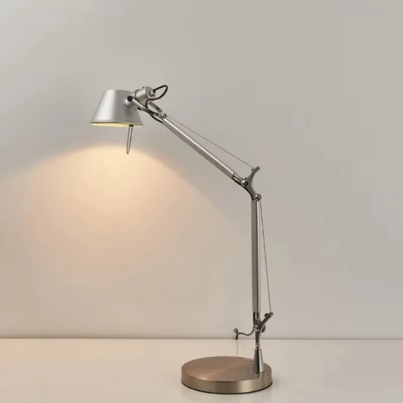 

【Fashionable】Modern Silver Aluminium Chrome Metal Table Lamp Adjustable Angle E27 Bulb For Bedroom Study Reading Desk Light EU A