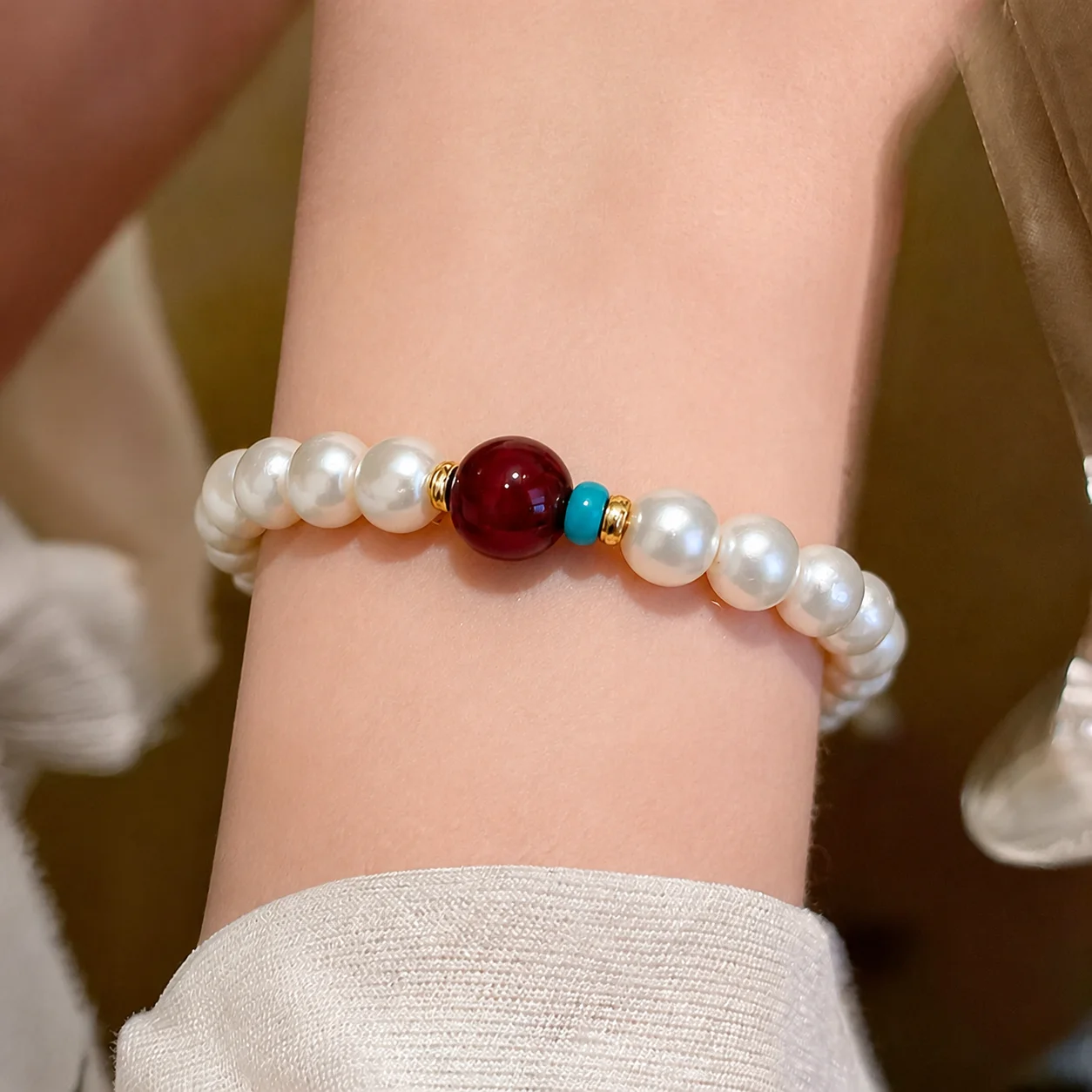 Faux Pearl Bracelet Ivory Agate Bracelet Light Luxury Bracelet Lightweight For Friend Gathering Daily Wear Holiday Gifting