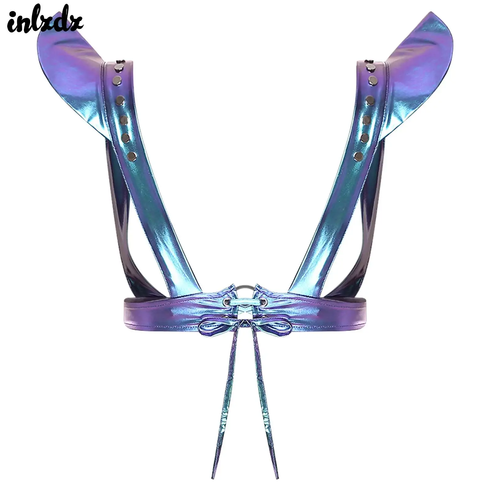 

Женский пояс для тела в стиле панк с заклепками, аксессуары для тела, металлический блестящий нагрудный ремень с рукавами-крылышками и плоскими круглыми ремнями, вечерние клубная одежда