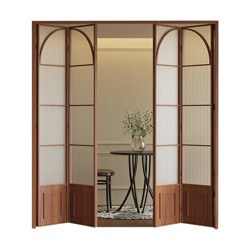 

Vintage Walnut Folding Door Balcony Kitchen Glass Door Titanium Magnesium Aluminum Alloy Extremely Narrow Folding Sliding Door P
