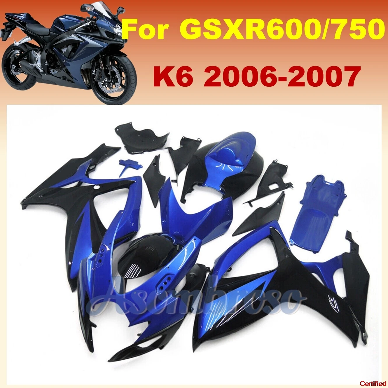 

Лучший комплект обтекателей OEM для SUZUKI GSXR600 2006 2007 GSX-R750 06 07 K6 GSXR750 600, крышка синего, черного цвета, корпуса