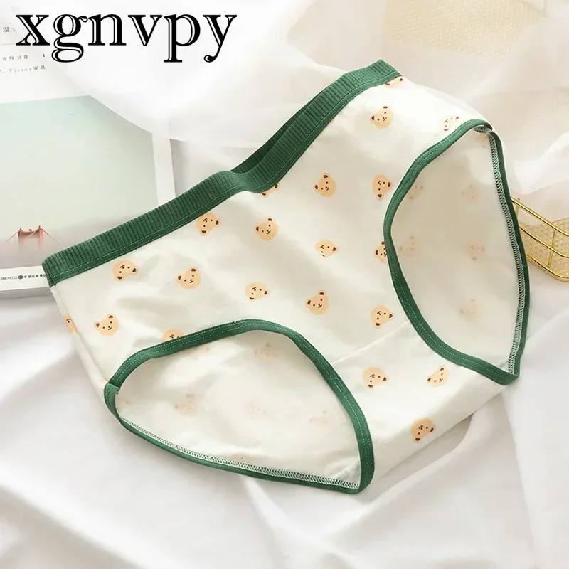 xgnvpy Cartoon Bear Dots Stripe Cotton Panties Women\'s Low-Rise Sports Briefs Breathable Seamless Underwear Panty Girls Lingerie