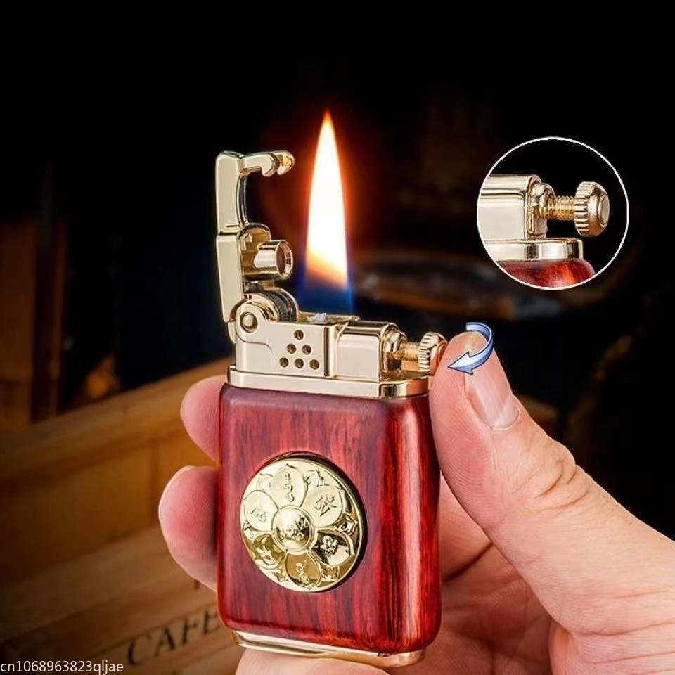 Zorro Sandalwood Kerosene Lighter Retro Creative Brass Side Press Type Automatic Bounce Ignition Men\'s Gift Cigarette Smoking