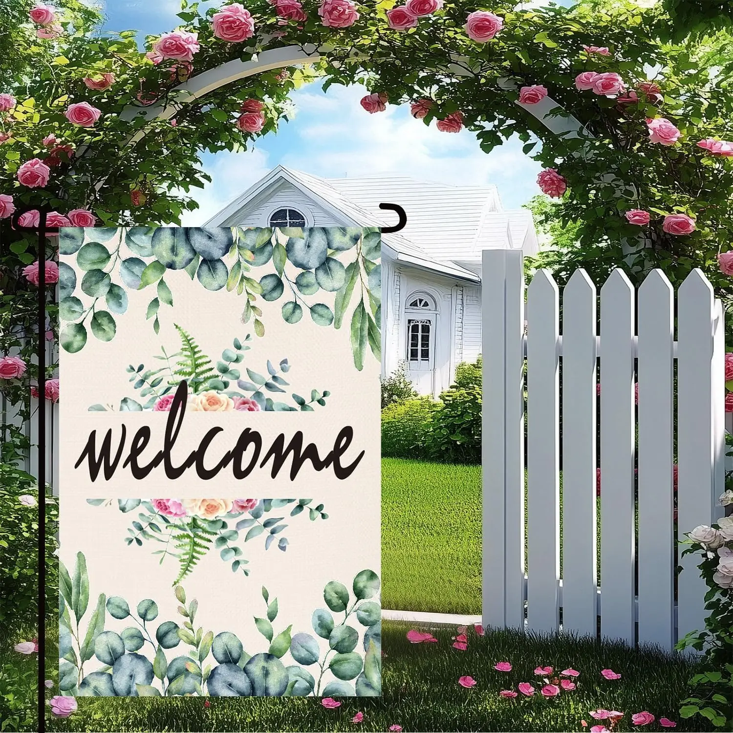 Spring Garden Flag，Seasonal Welcome Yard Outdoor Flag Spring Summer Floral Welcome Garden Flag Double Sided Burlap 12 x 18 I WWP