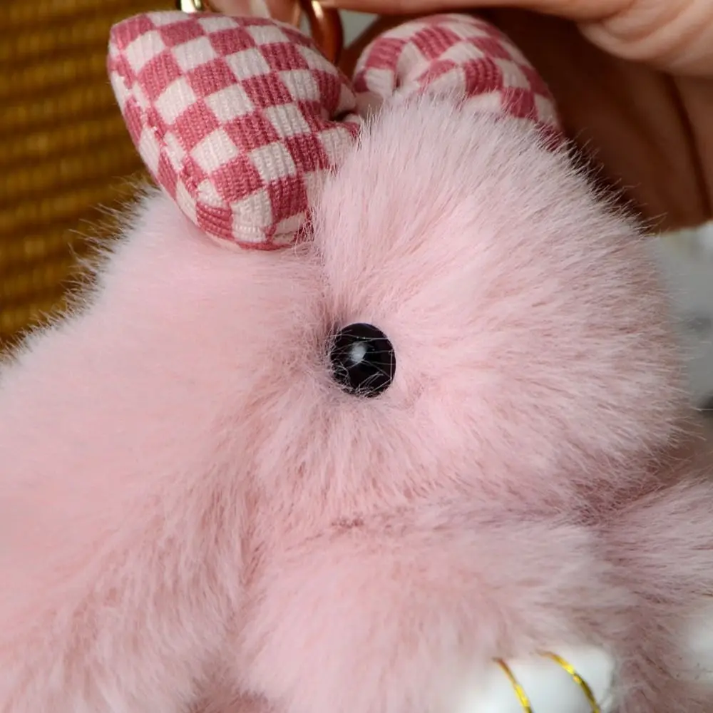 Bag Accessories Fashion Pluff Bunny Keychain Lovely Cute Play Dead Rabbit Doll Smooth Bowknot Rabbit Fur Keychain Girlfriend