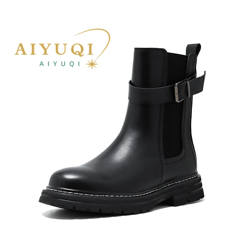 

AIYUQI Chelsea Boots Men British Style 2023 New Autumn Men Motorcycle Boots Fashion Non-slip Buckle Ankle Boots Men