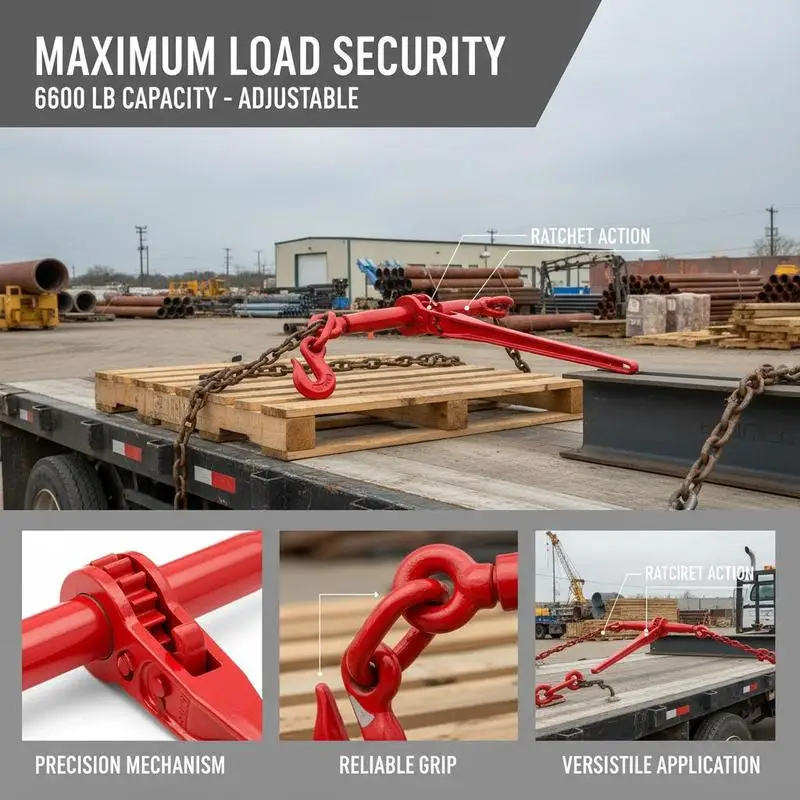 Ratchet Load Binder 5/16-3/8 Inch For Flatbed Trailer Heavy Haulage Equipment Transport 6600lbs Capacity G70 Hooks Adjustable Length Manual Chain Tensioner Steel Construction Heavy Duty Vehicle Securing Tool Industrial Grade Cargo Control Accessory - view 6