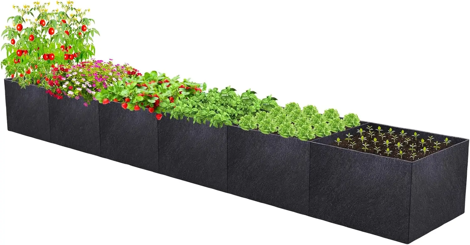 

12x2x1ft Fabric Raised Garden Bed, 6-Compartment Non-Woven Planter Box for Vegetables, Herbs, Flowers - Easy Setup No Tools