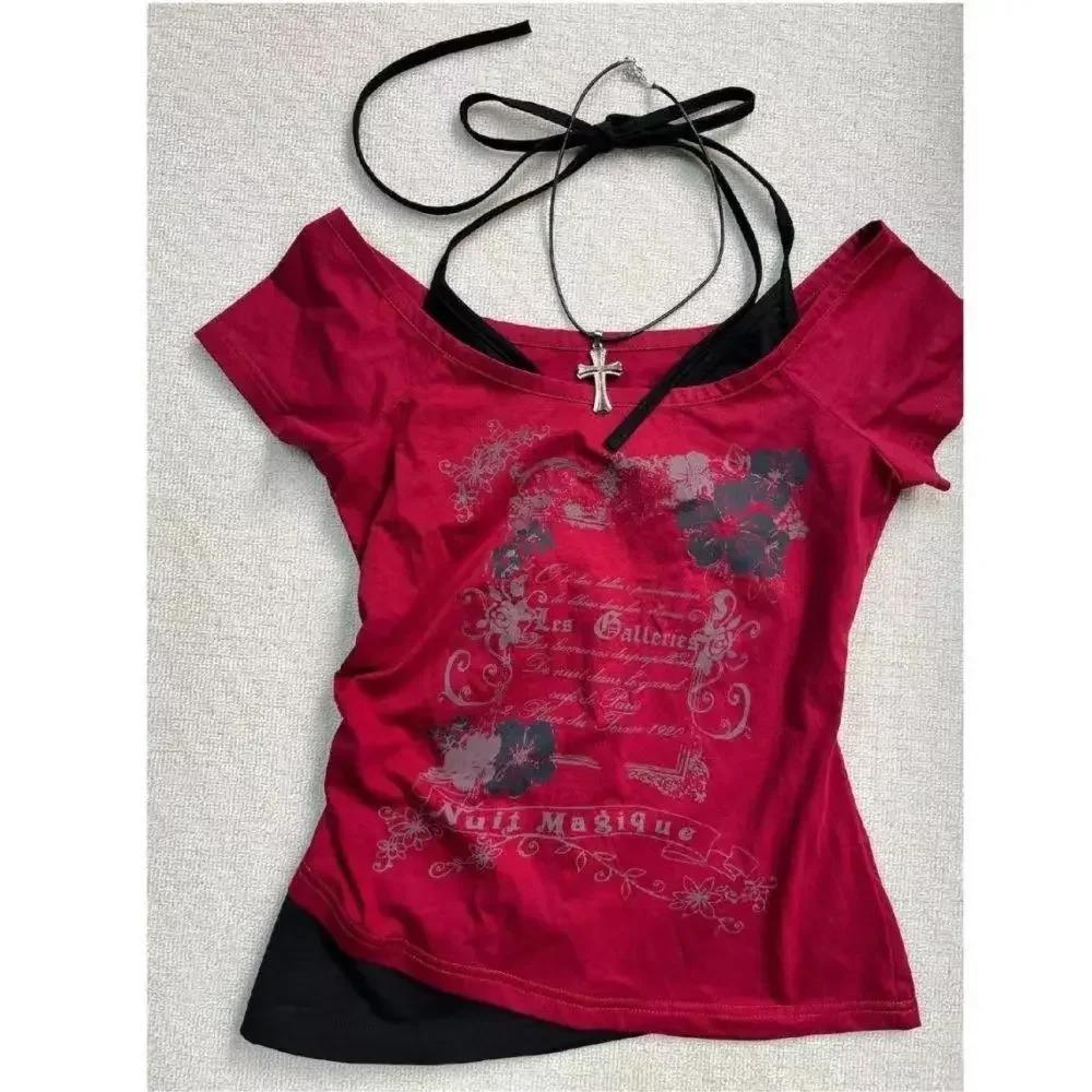 Y2k Vintage Emo Women Korean Harajuku Short Sleeve Acubi Grunge T-shirts Graphic Letter Tshirt Goth Oversize Tops Alt Clothes image 5