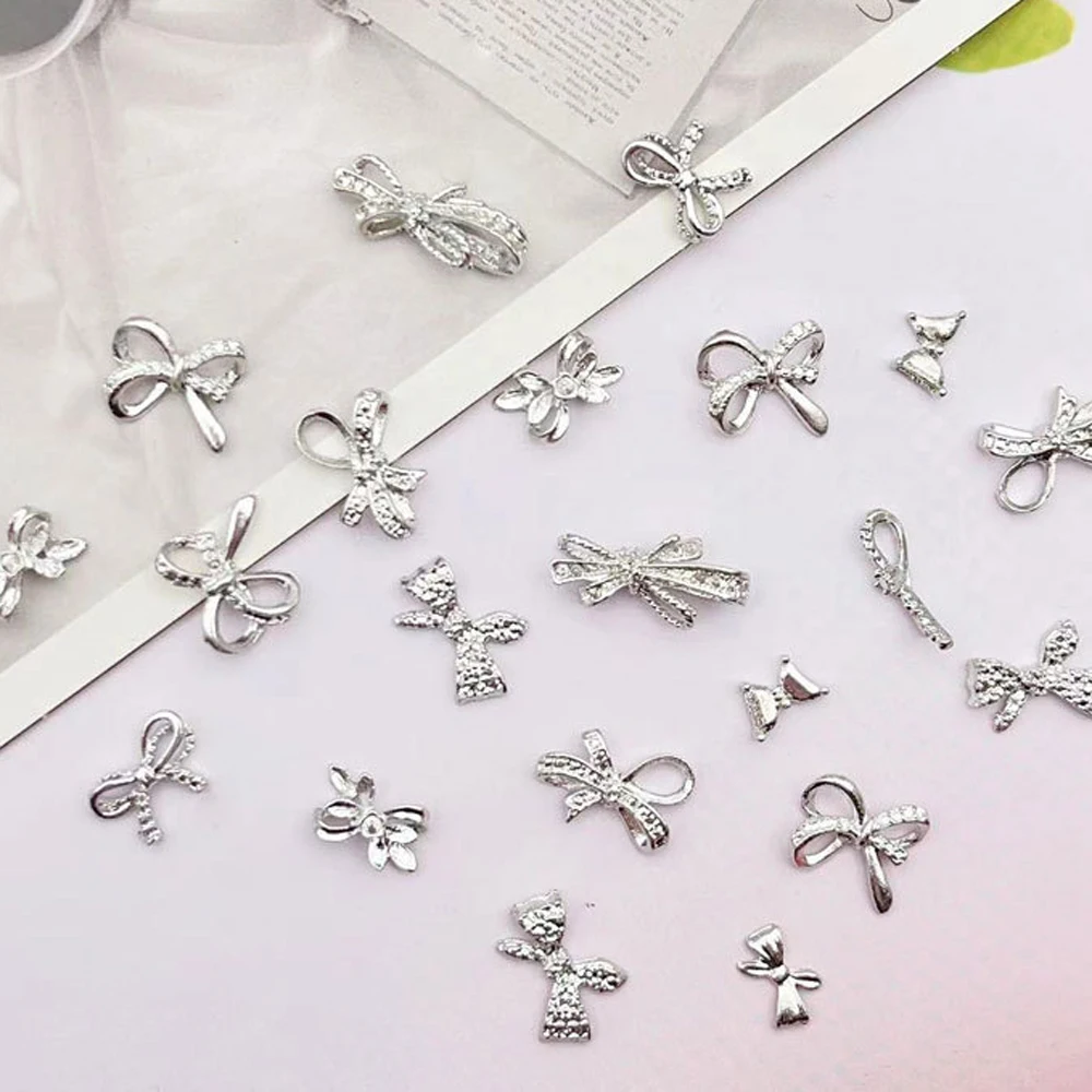 10Pcs Exquisite Japanese Bow Nail Art Charms 3D Metal Luxury Kawaii Bow Butterfly Jewelry Nail Rhinestone DIY Nail Decoration