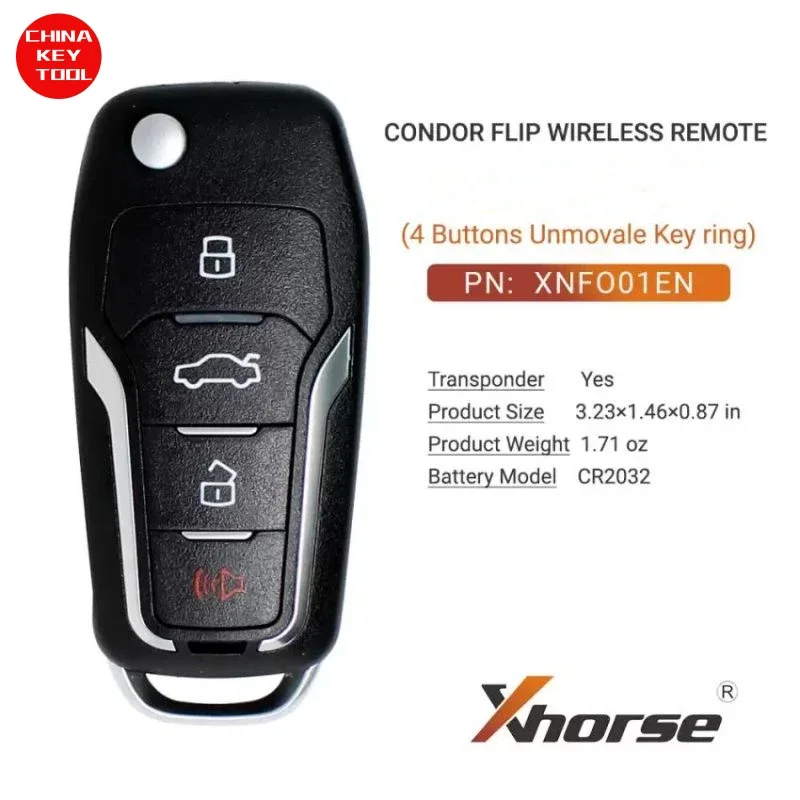 1PCS Xhorse Wireless Flip Remote Key For Ford Style 4 Buttons XNFO01EN