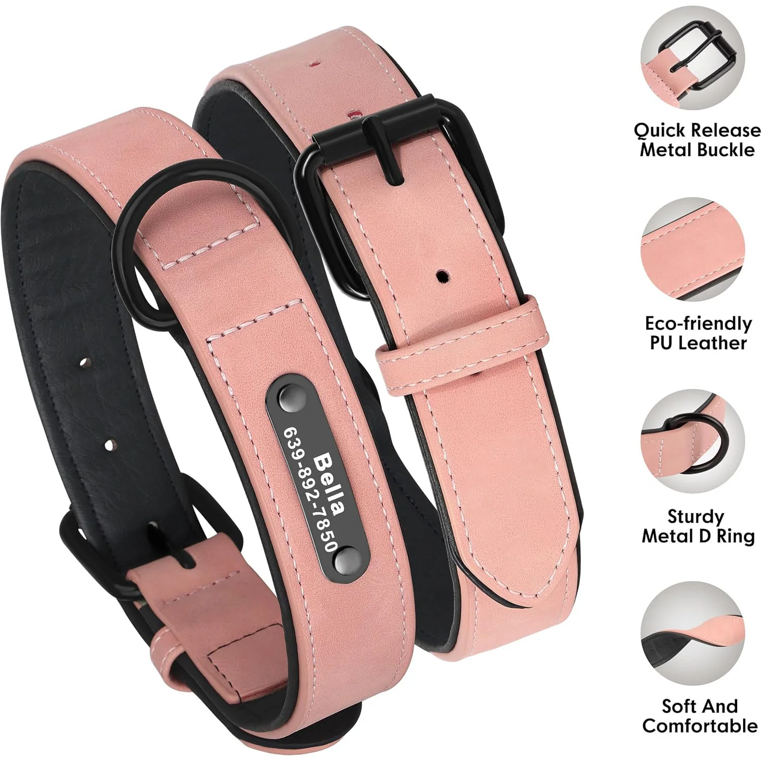 Maßgefertigtes Lederhalsband für mittelgroße/große Hunde. Graviertes Namensschild, weiches Echtleder, robuste Schnalle, stabiler D-Ring für hohe Beanspruchung – Detail 3