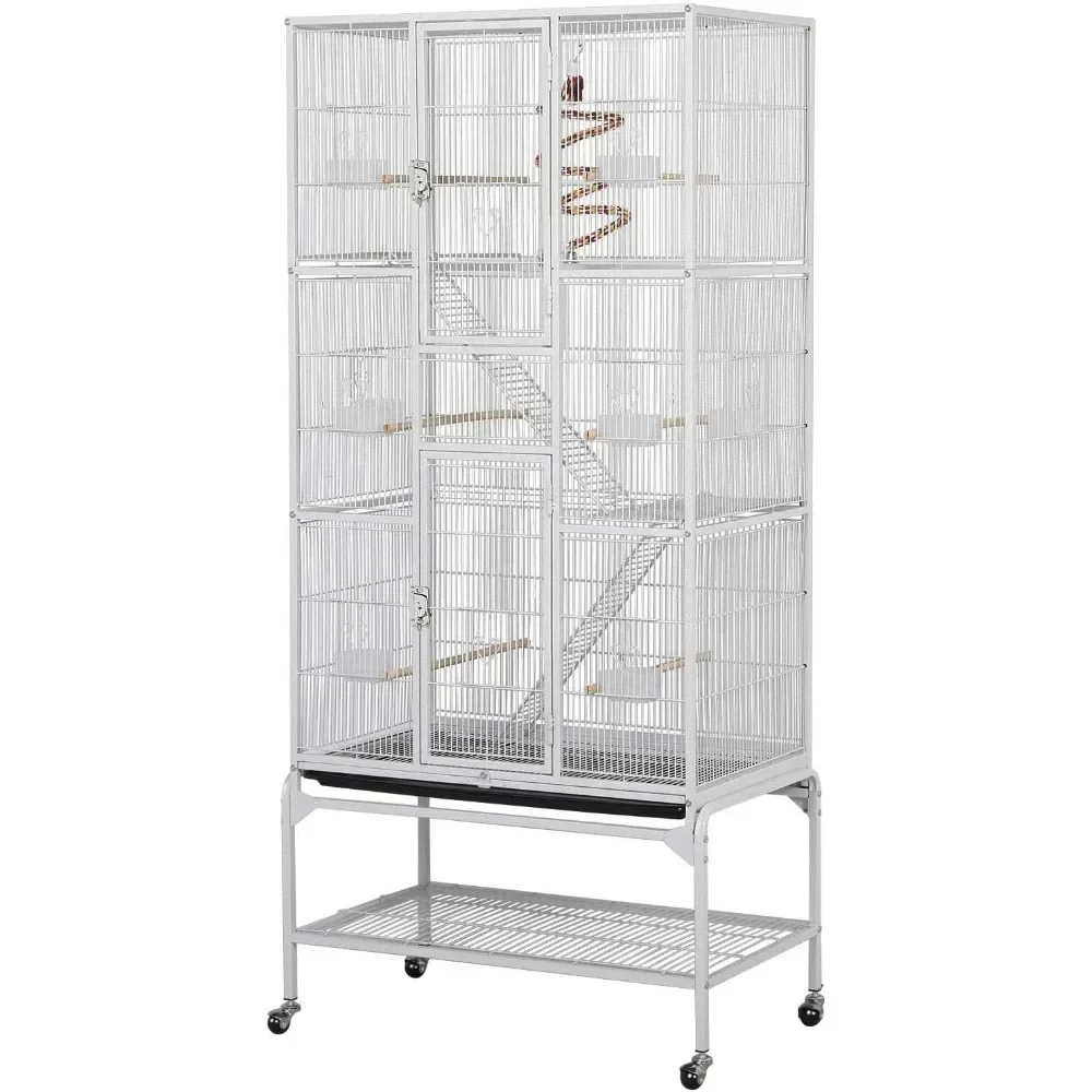 

69'' Extra Large Bird Cage Metal Parrot Cage w/Detachable Stand for Mid-Sized Parrots Cockatiels Conures Budgie Finch, White