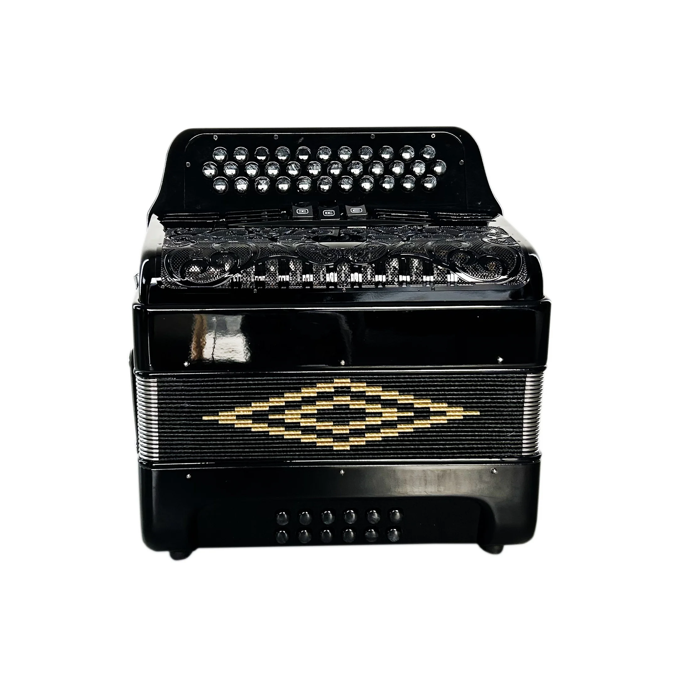 OEM Professional 34-Button 12-Bass 3-Register Shining Black Accordion with Black Grill and Buttons JB3412C