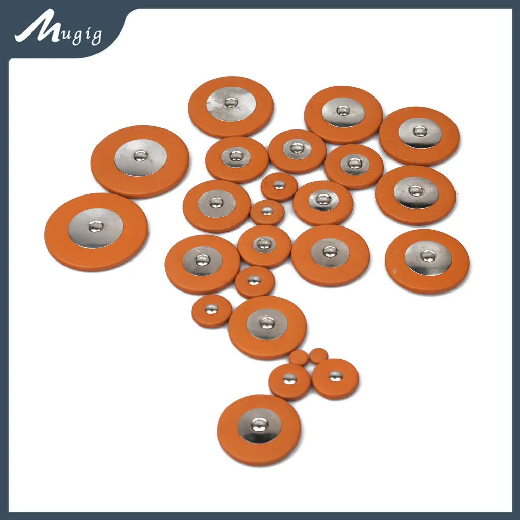 Mugig 25pcs Orange Tenor Saxophone Leather Pads Woodwind Sax Parts For Tenor Saxophone Repair Real Leather Pad Metal Resonator