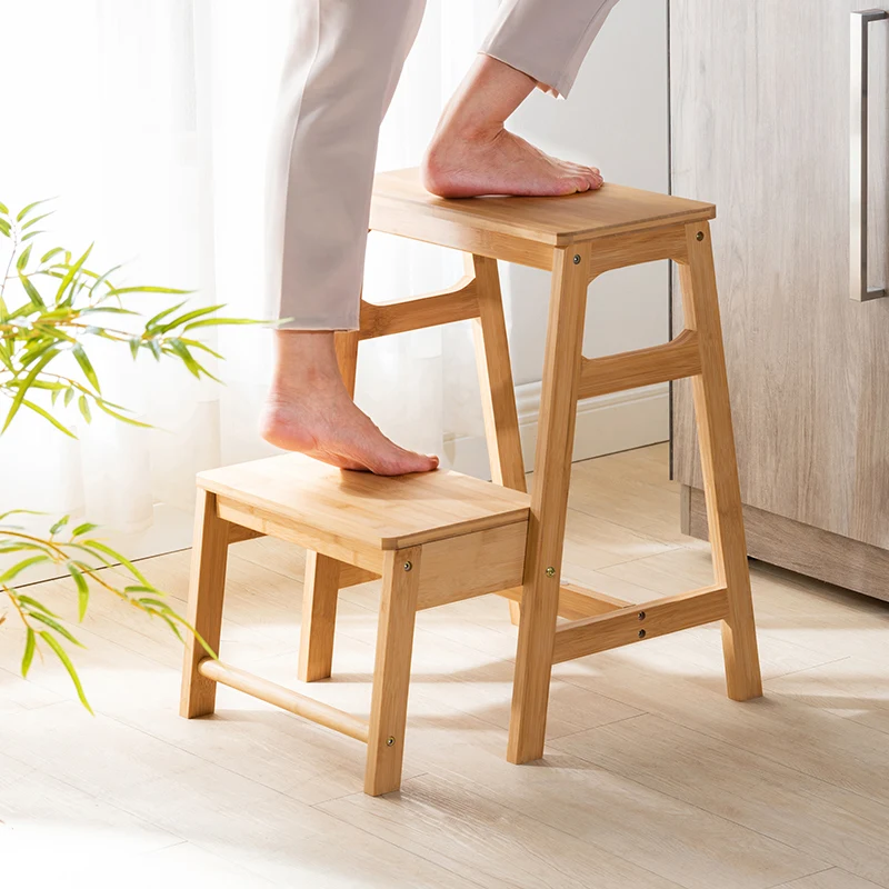 

Solid wood double-layer ladder stool, foot step stool, simple modern bench, folding high stool, household anti-skid children's