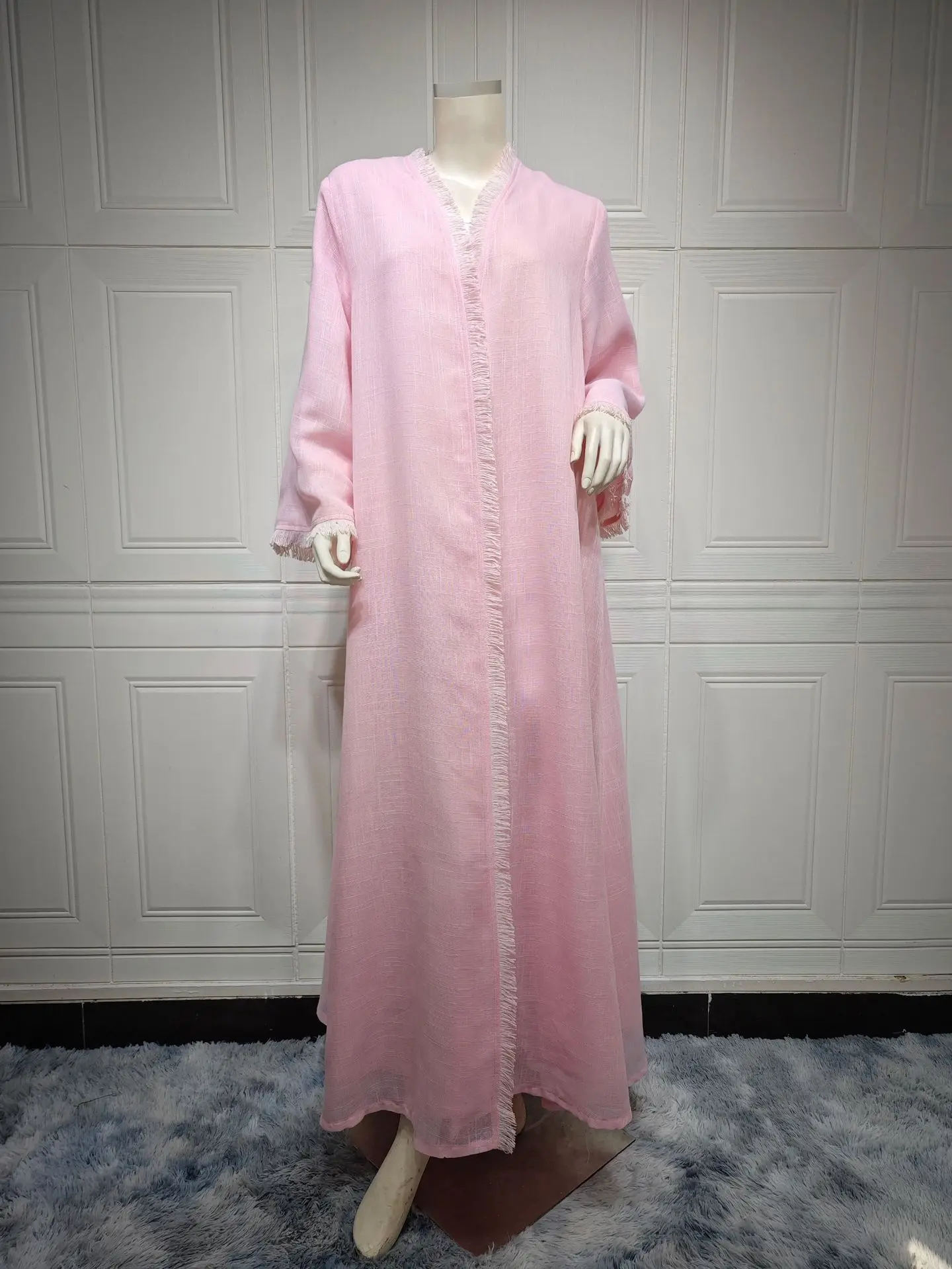 

Ramadan Eid Muslim Women's Pink Dress Modest Abaya Dubai Fashion Robe Turkey Cardigan Morocco Arab Clothes Islamic Female Kaftan