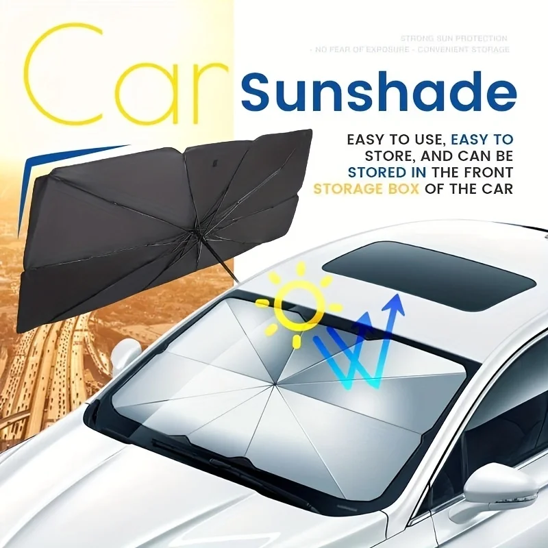 Car Windshield Sun Shade Umbrella, Upgraded Car Windshield Sun Shade Cover with Bendable Handle, UV Block Heat Insulation Portab
