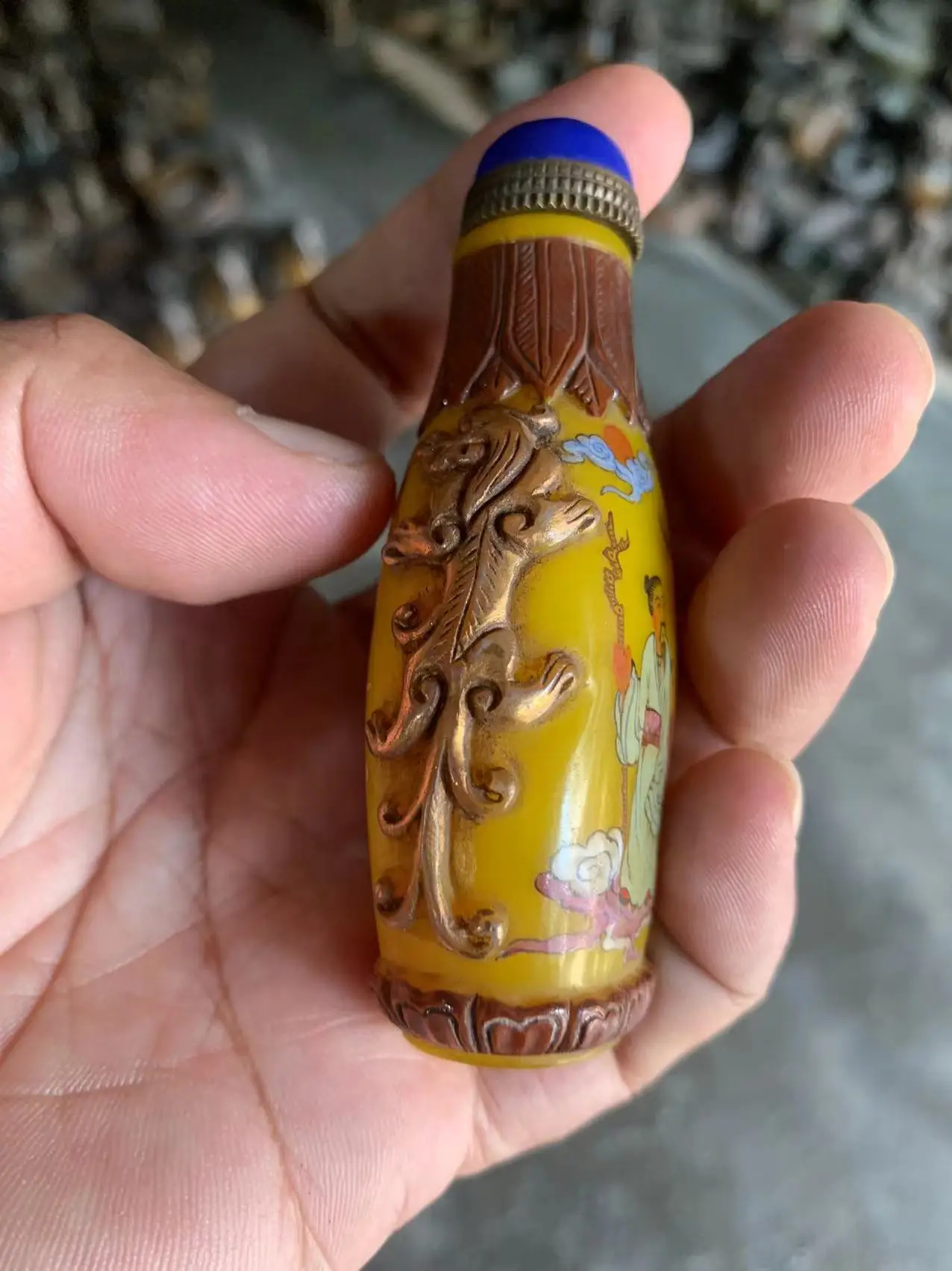 Rare Qing Dynasty  CHINESE Old colour glass  PAINTING SNUFF BOTTLE,Costoo,Free shipping